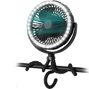 10000mAh Rechargeable Camping Fan, 8" Battery Operated Tent Fan with Camping Light, Portable Fan With Flexible Tripod Clip on Golf Cart, Camping Tent, Bunk Bed