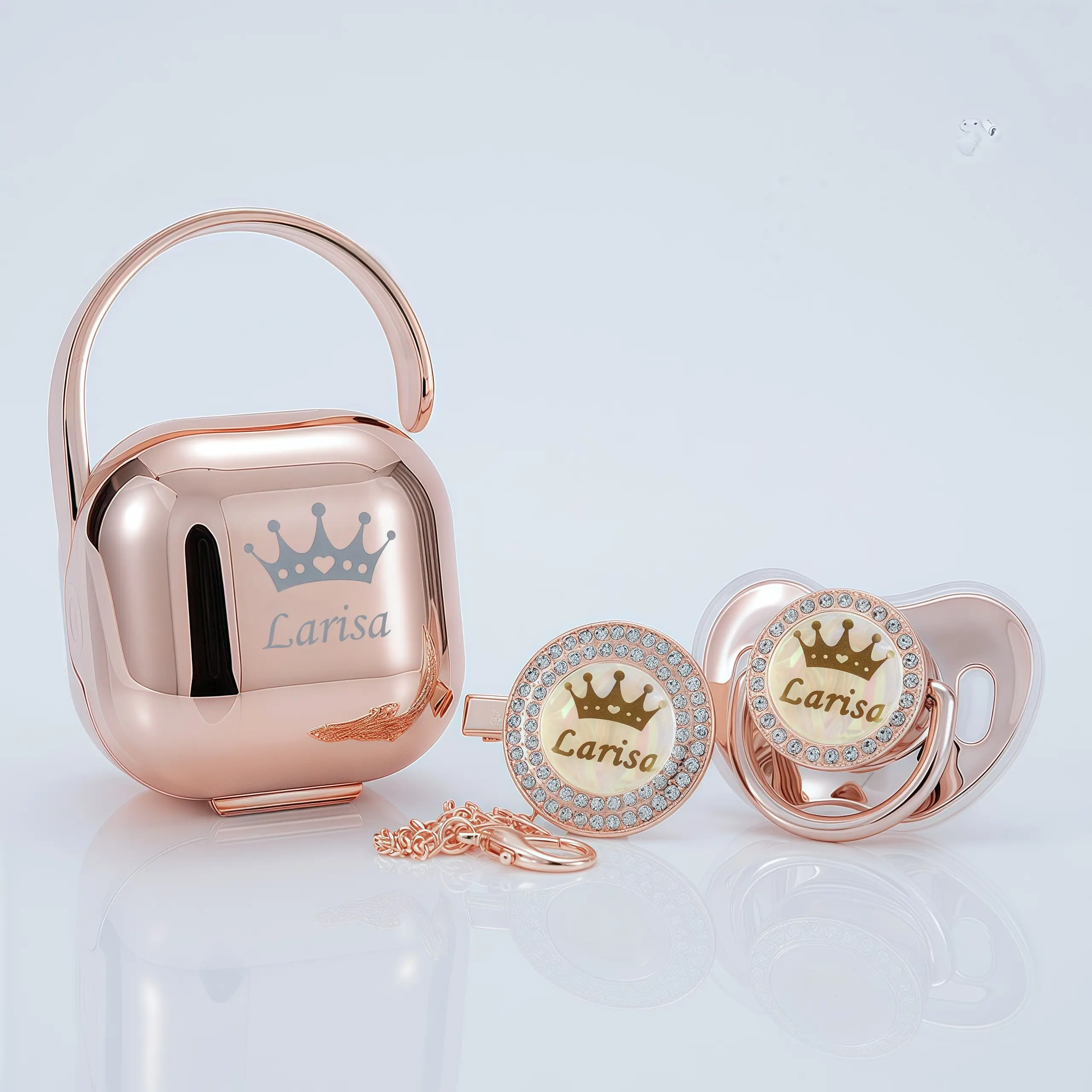 Custom Baby Name Pacifier Set – Personalized Bling Pacifier + Clip + Storage Case | Luxury Baby Gift, Keepsake, Baby Shower Essentials