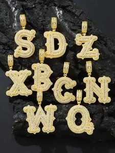 Men Women Couple Letter Zircon Necklace, 26 Letters Hip Hop Pendant Jewelry, Daily Wear Simple Design, Copper Material, Alphabet Necklaces