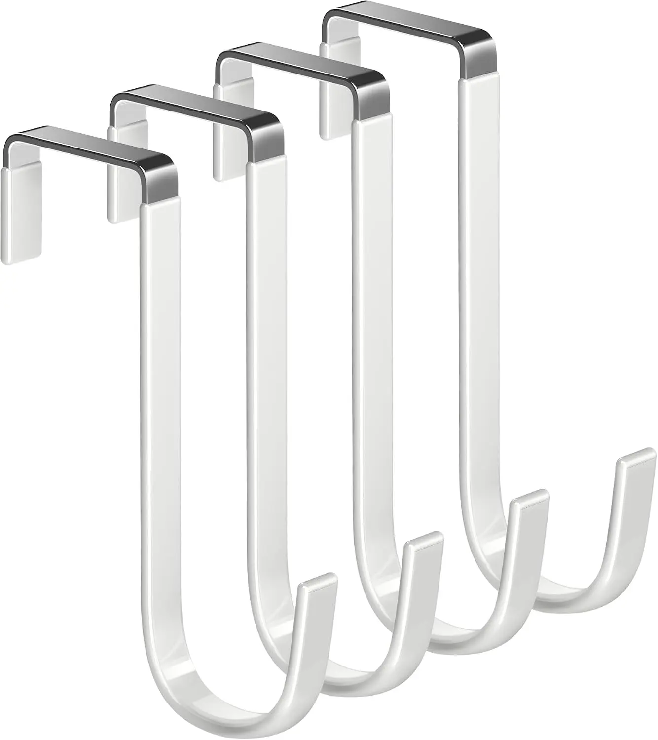 4-Pack Steel Over Door Hooks for Hanging Heavy Duty, Rustproof Sturdy, Adjustable Spacing, Damage-Free Installation, 5.5in White Laundry Hooks for Bathroom, Fits 1-3/8in Doors
