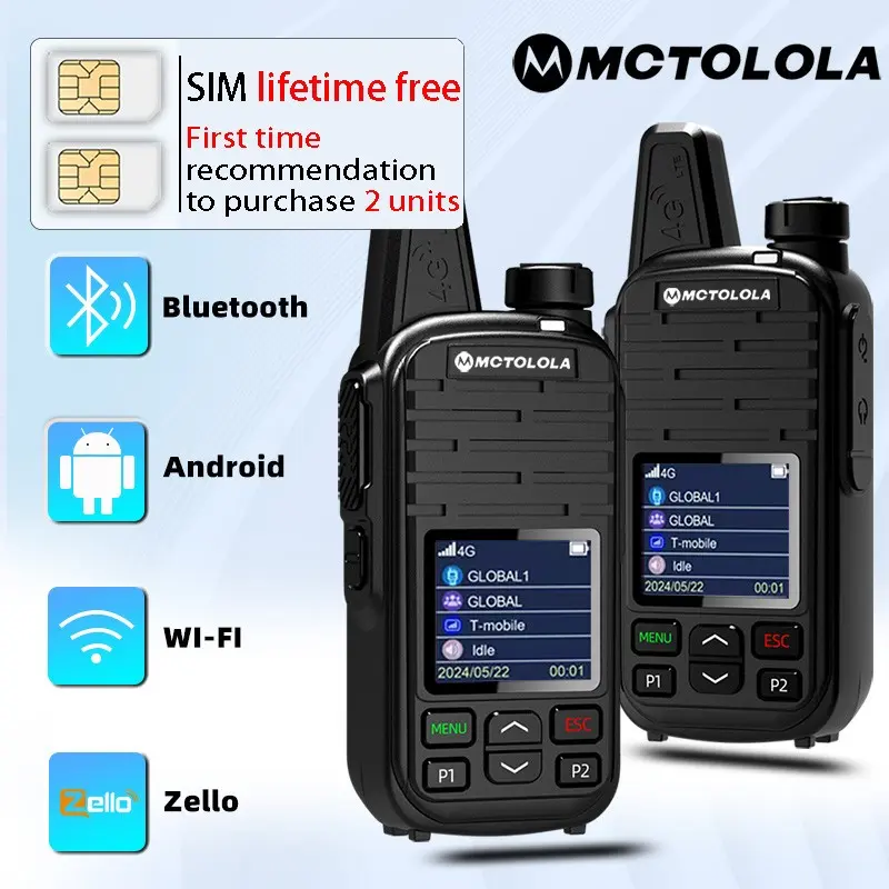 SIM card lifetime free 2G 4G support long-term voice encryption WiFi、 Portable handheld walkie talkie with Bluetooth and SIM card suitable for outdoor skiing, hiking, and camping fleets Audio