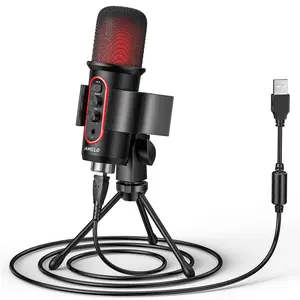 JAMELO Gaming Microphone, USB Computer Condenser Mic for PC/Laptop/Phone/PS4/5, RGB, Headphone Output, Volume Control,Plug and Play, Mute Button, for Streaming, Podcast, Studio Recording