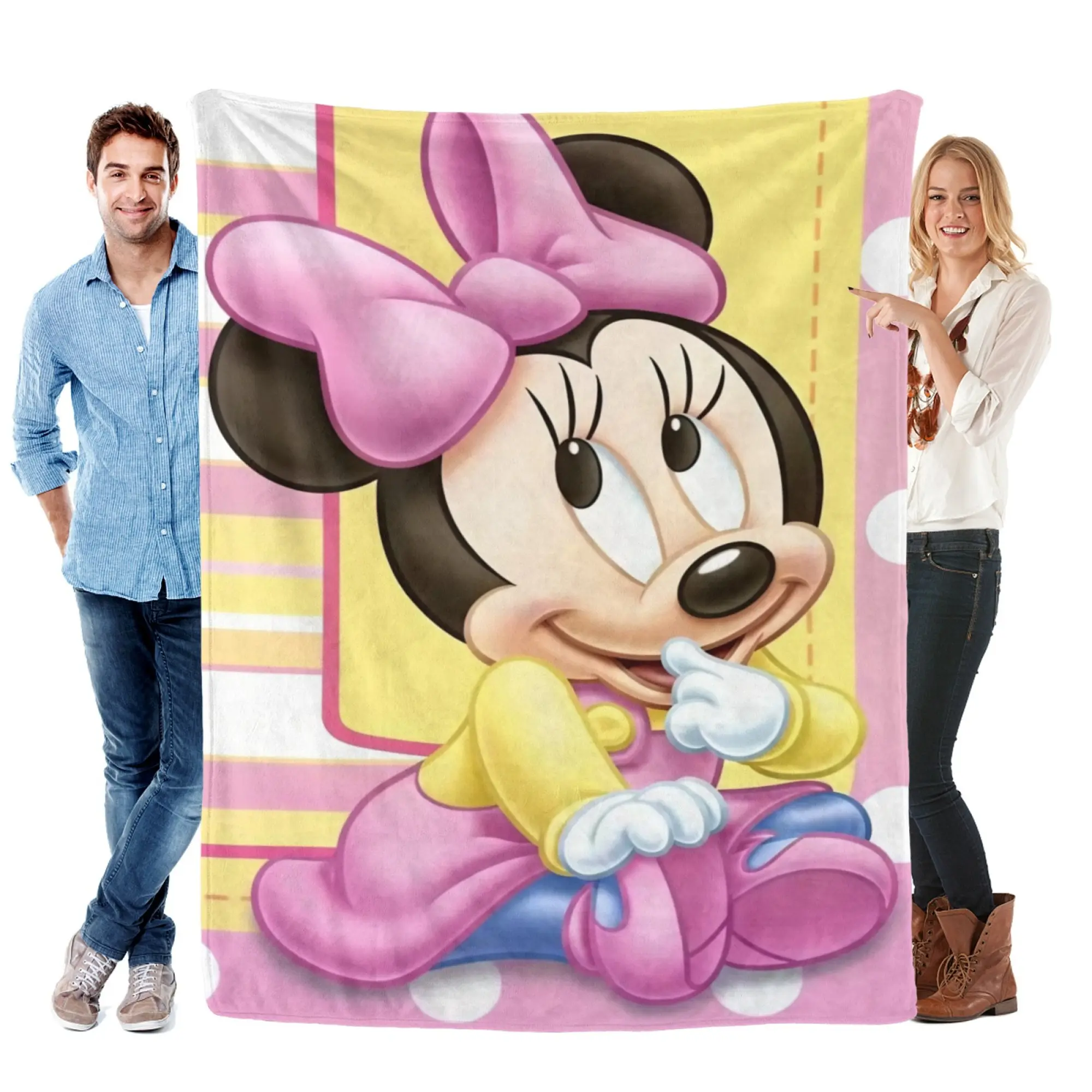 [SummerVibes] DISNEY CLASSIC Baby Minnie Mouse Flannel Blanket - Soft, Warm, Lightweight with Cute Pink Cartoon Design, Nursery & Bedroom Decor