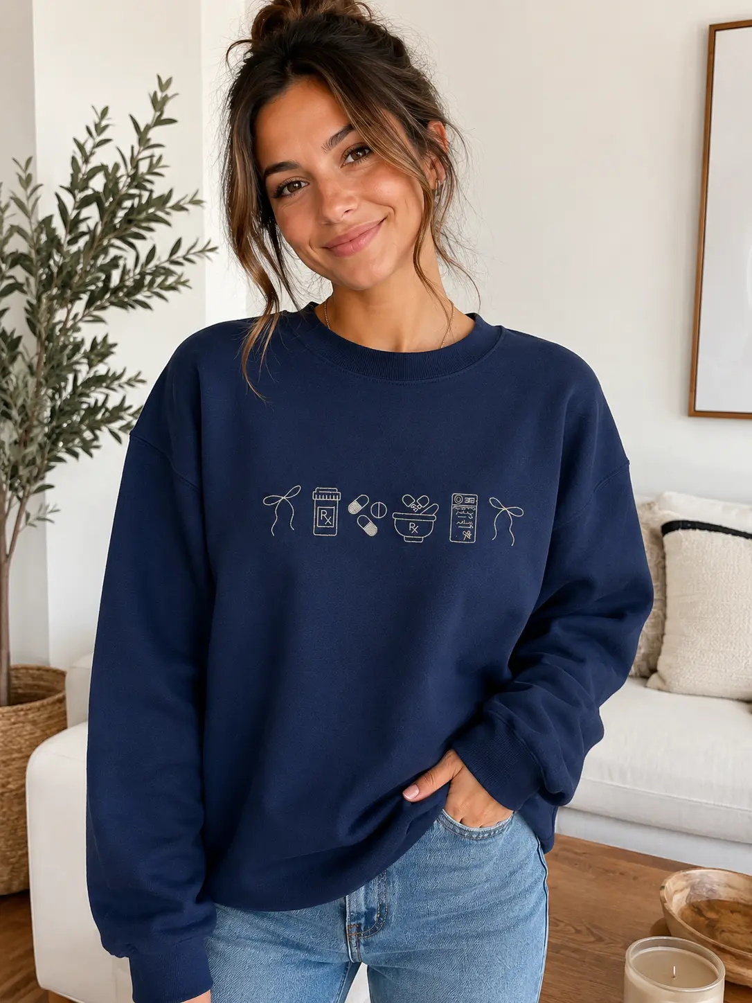 Pharmacist Embroidered Sweatshirt, Pharmacy Icon Crewneck, Pharmacy Tech Gift, Medical Pullover