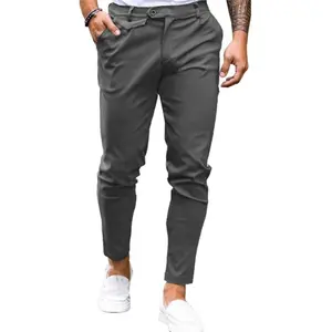 Men's Slim Fit Stretch Chinos Comfortable Fashionable Skinny Pants Menswear Trouser Dark Gray Beige