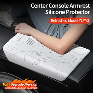 Armrest Box Mat for Tesla Model 3 (2024-UP) & Model Y (2025-UP), Car Accessories Interior, Mecha Texture Design, Made of High-Quality Silicone, Stylish, Fashionable, Easy to Install.