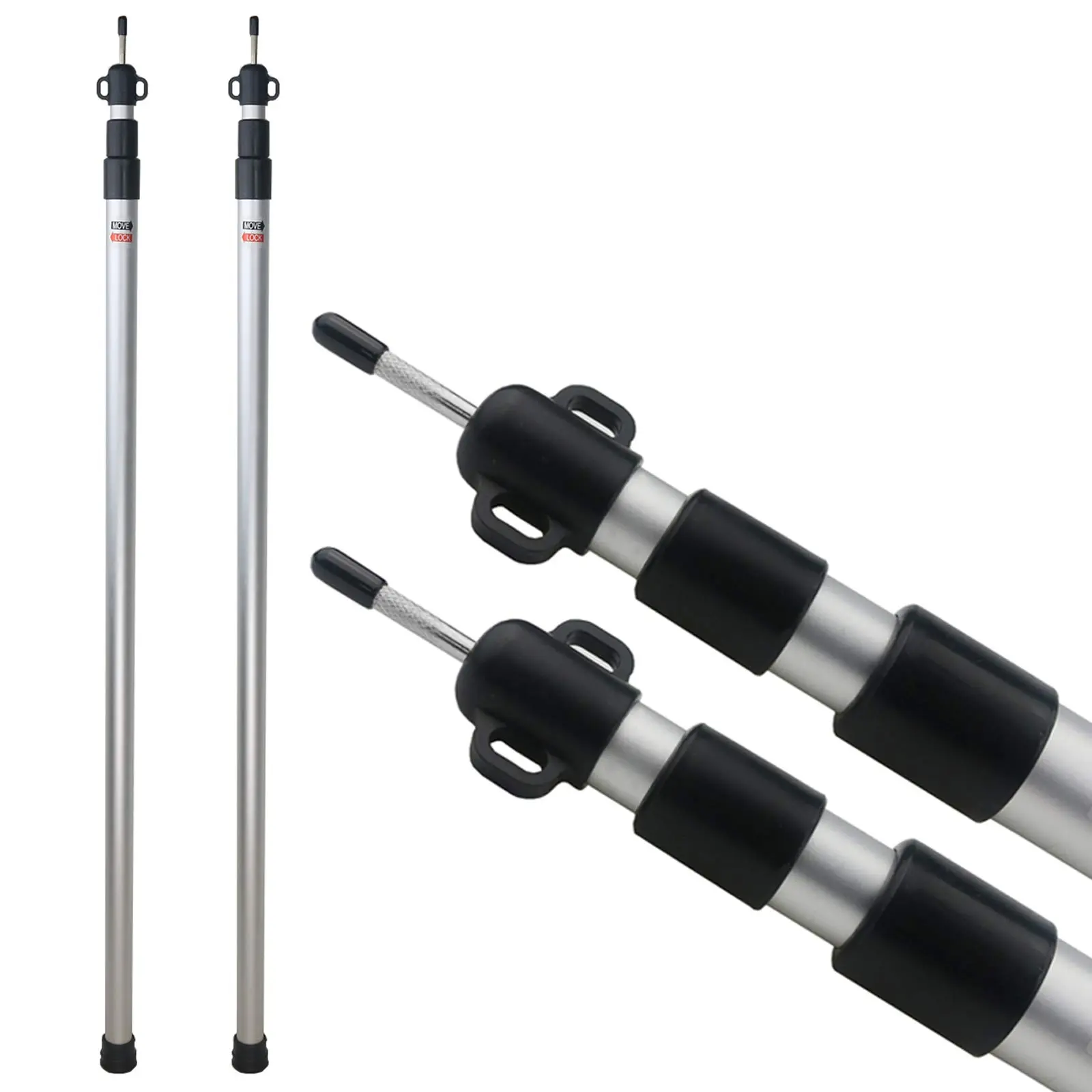 Adjustable Tarp Poles, Silver , Telescoping Aluminum Rods Portable Awning Poles for Camping,Backpacking,Hiking(Set of 2)