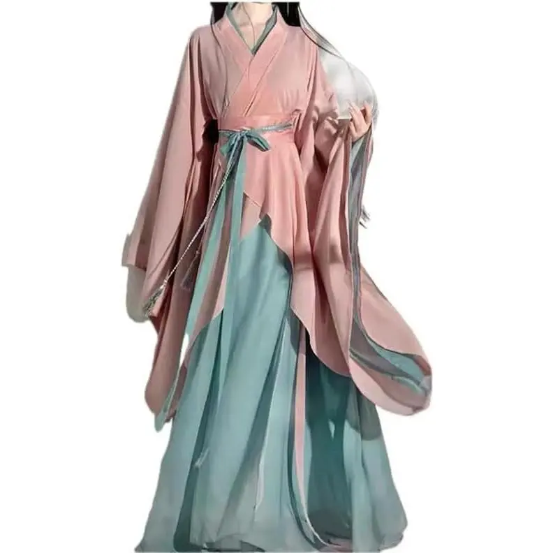 Women's Original Traditional Vintage Cotton Knitting Hanfu Dress - Long Sleeve Cute Costume for Holiday, Cosplay, Clothes, Elegant, First Communion, Photograph, Cotton Fabric, Short