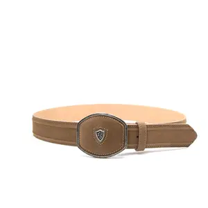 5704609222- Vaquero Signature Men's Lain Border Belts With Modern Plate Buckle Nobuck Camel