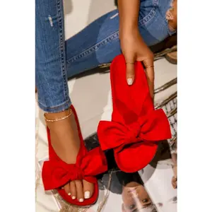 Bold Bow Red Suede Women's Footwear Slides 