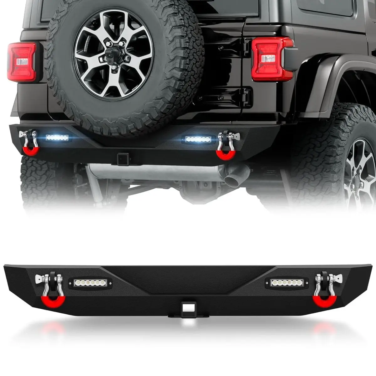 【YZONA】Aftermarket Truck Bumper - Automotive Custom Fit Car Accessory for 2018-2025 Jeep Wrangler JL JLU Unlimited 4xe Models, Auto Parts Accessory with 2" Receiver Hitch, Durable Car Exterior Part, Car Accessories