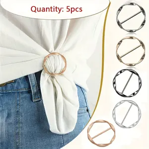 5pcs Set Multifunctional Metal Scarf & T-Shirt Clips | Easy Knot and Waist Cinching Accessories, Suitable for Clothing No-Sew Fixing, Corner Knots, Mixed Color Alloy