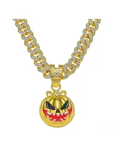 New European and American style personalized men's hip-hop Halloween quirky pumpkin skull pendant necklace