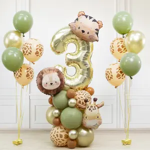 38 Piece Animal Aluminum Foil Balloon Set, Lion Giraffe Tiger Avocado Balloons, Children Wildlife Theme Party Decorations