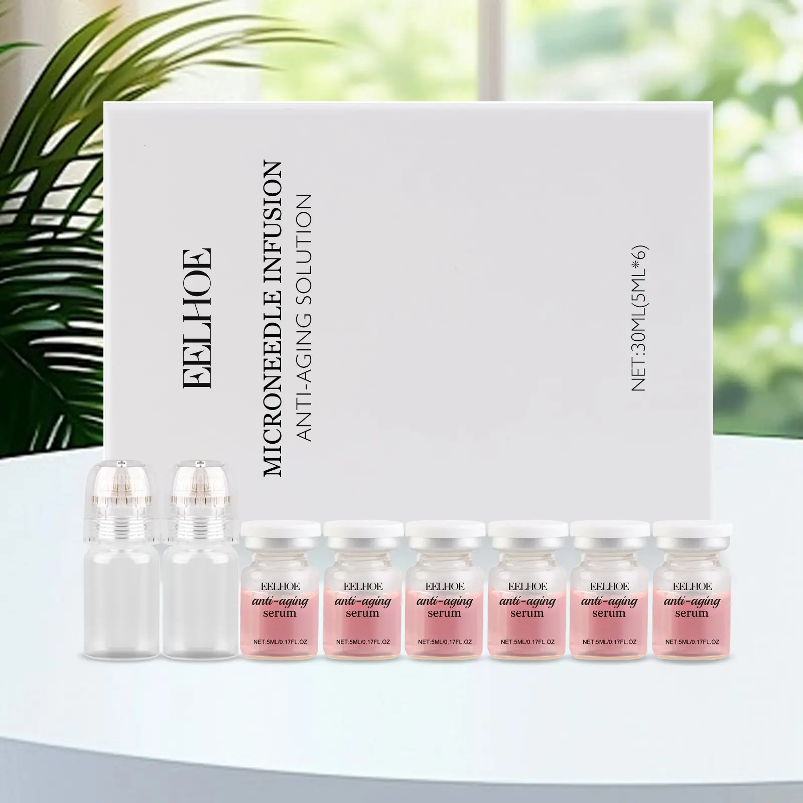 EELHOE Hydrating Firming Microneedle Roller Set with 5ml HA + Oil Facial Serum, Collagen Boost, Deep Hydration, for All Skin Types, Troubled Skin Care Kit, Portable Kit