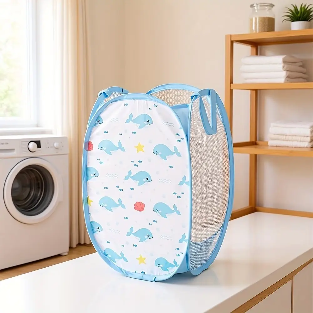 Foldable Laundry Hamper for Nursery, Portable Clothes Organizer with Handles, Collapsible Storage Basket for Diapers & Kids Wear, Mesh Laundry Basket, Clothes Baskets