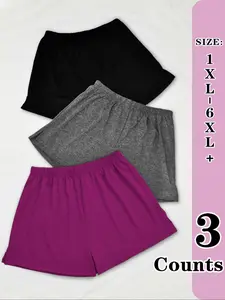 Plus Size Solid Basic Elastic Waist Sleep Shorts, Casual Comfy Breathable Sleep Bottoms for All Seasons, Women's Sleepwear & Loungewear for Daily Wear