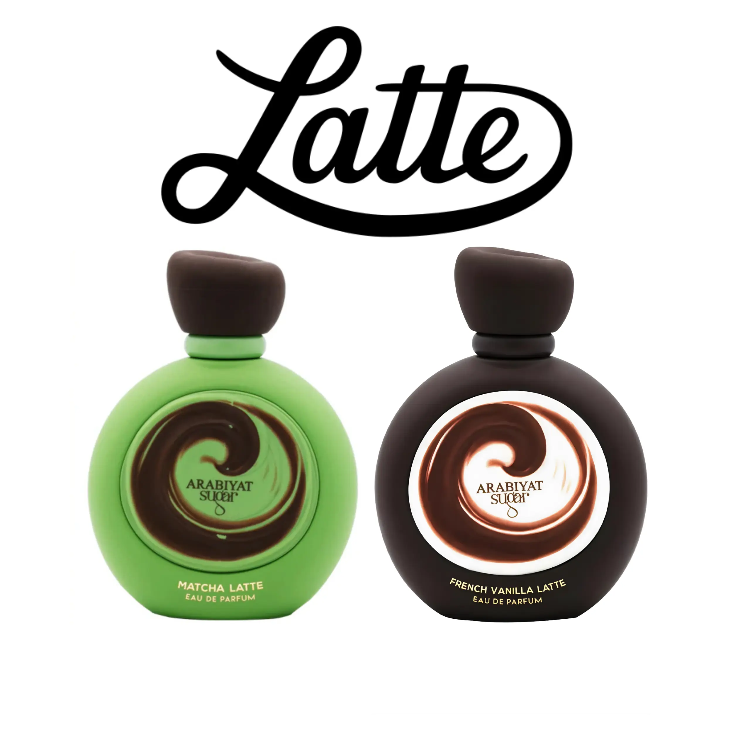 Arabiyat Women's Sugar Latte EDP Duo Set - 3.4 fl oz Bottles, Matcha & French Vanilla Scents, Arabian Scent, Coconut, Rice Milk, Caramel, Sandalwood Musk, Non Toxic Gourmand Layering Perfume, Fresh & Playful Floral Fragrance for Adults