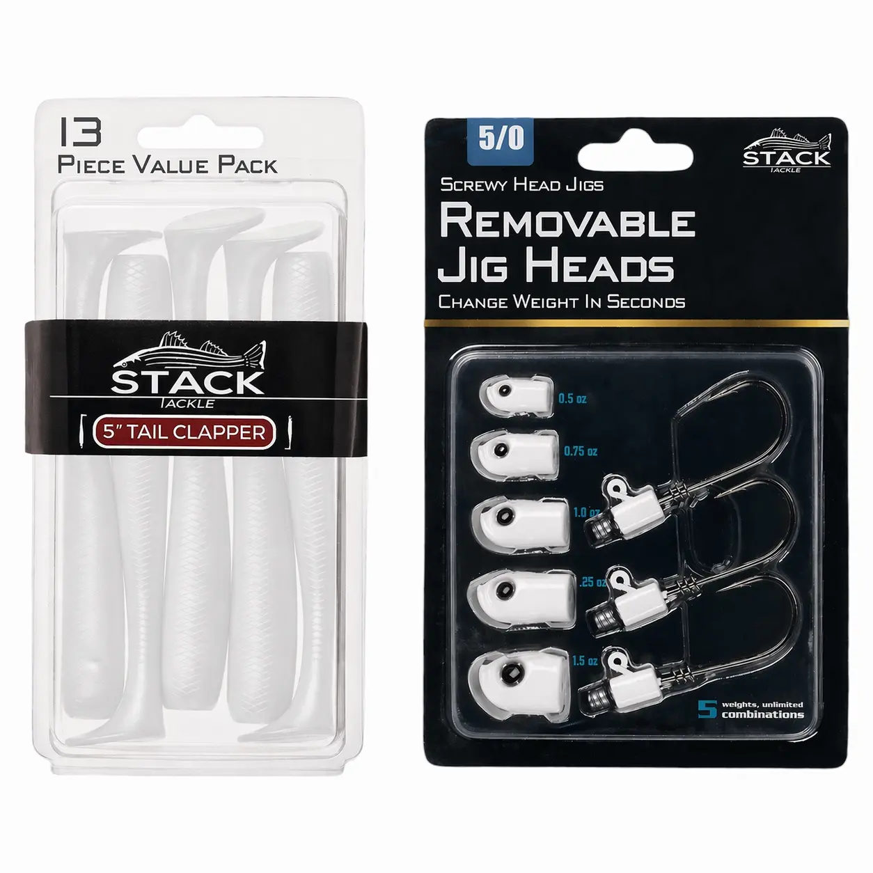 Screwy Head Jigs and Tail Clapper Bundle Pack with Mustad Hooks, Fishing Equipment