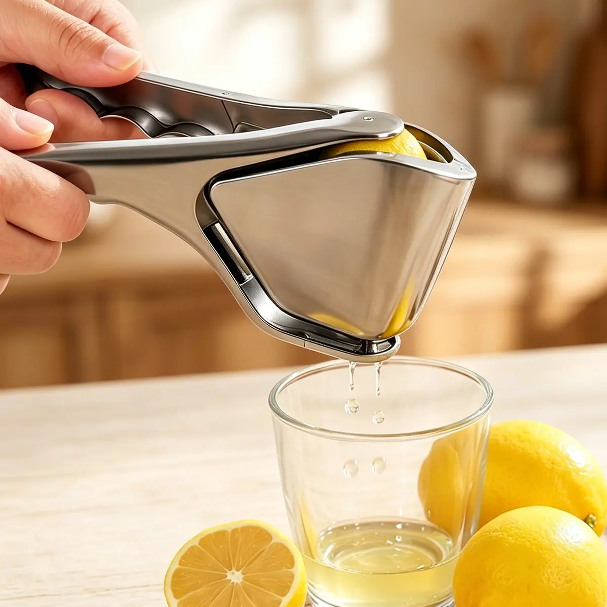 Heavy Duty Stainless Steel Lemon Squeezer Cutter - Curved Grip Food Safe Kitchen Utensil Fruit Tool, Durable, Juice Max Extraction, Seedless Pulp-Free, Dishwasher Safe for Everyday Use