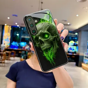 Phantom Skull in Eerie Green Flames Tempered glass phone case Applicable for Samsung Galaxy S26 S25 S24 S23 S22Pro S21 S20 Fe Plus Ultra Pro A56 A55 A54 A53 A52 A51 A36 A35 A34 A32 A26 A25 A24 A23 A16 A15 A14 A06 A05 A03s, a high-end gift for friends