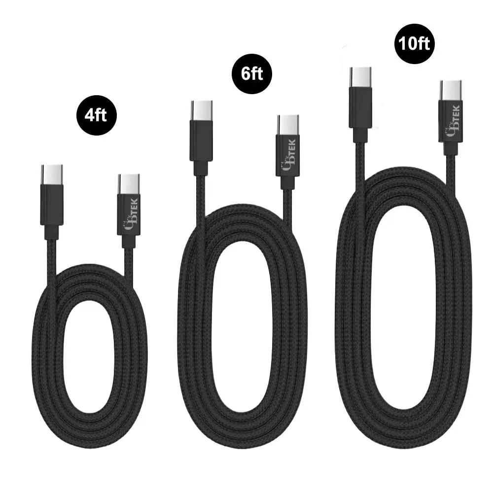 CBTEK Type-C to Type-C Combo Pack Charging Cables- 4ft, 6ft, & 10ft