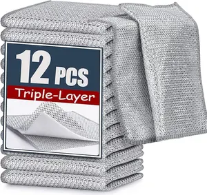 Steel Wire Dishcloth 12 Pack – Triple-Layer Non-Scratch Cleaning Cloth for Cookware, Sinks, Dishes & Stove Top Powerful Scrubbing Rags