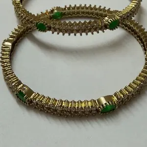 Indian Bangles for Women in AD Stones & Green Color Stone in Antique Polish. Suitable for Any Occassion Traditional Jewelry Versatile