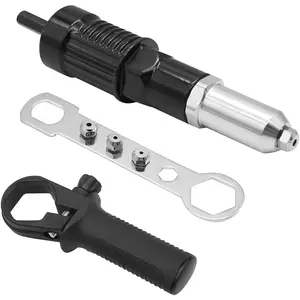 Rivet Gun Adapter Kit, Rivet Drill Attachment with 4 Rivets Heads 2.4mm/3.2mm/4.0mm/4.8mm, Cordless Electric Drill Riveter Insert Nut Tool, Cordless Rivet Gun Power Drill Adaptor Kit