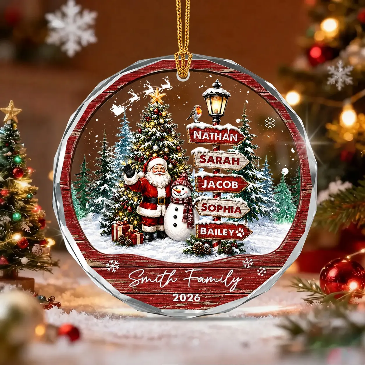 Personalized Family Christmas Ornament, Custom Names and Pet, Santa Snowman Holiday Keepsake 2026