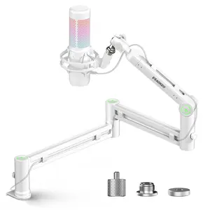 Aokeo AK58i Low Profile Steel Durable Boom Arm Microphone Stand with Cable Management, Audio Accessories for Blue Yeti, Snowball iCE, HyperX QuadCast, SoloCast, Elgato Wave (White)