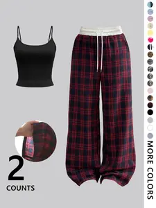 Valentine's Day Two-Piece Set for Women, Halter Top and Casual Wide Leg Pants, Youthful Holiday Fashion, Daily Wear, Street Style