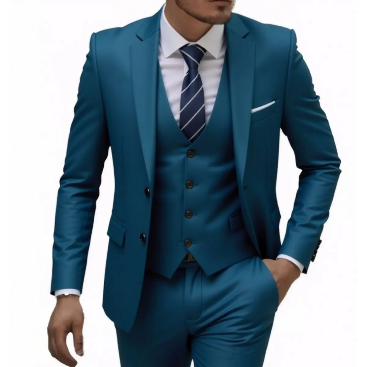 Men's Slim Fit Suit Set, Solid Polyester Fabric Business Suit with a 2-Button Notch Lapel Jacket - Machine Washable Formal Wear for Weddings