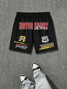 Men's Racing Print Shorts, Street Style Printed Shorts, Versatile Home Wear, Suitable for Outdoor and Indoor Use, Comfortable and Stylish