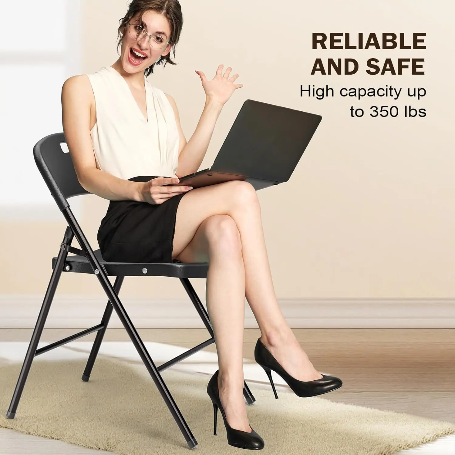 VINGLI Polypropylene Folding Portable Chair Stool - 350 lbs Capacity, Armless Single Person Space-Saving Indoor Outdoor Furniture for Events, Camping