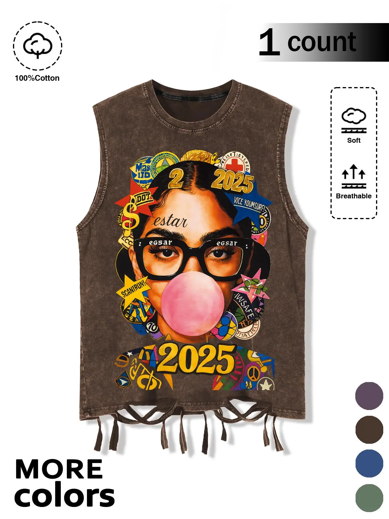 Men's Cartoon Girl Print Tank Top, Casual Comfy Sleeveless Top for Summer, Fashion Men's Clothes for Daily Wear, Socks