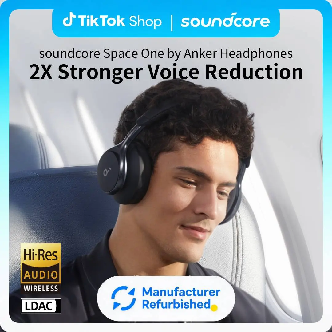 [Refurbished]soundcore by Anker, Space One, Active Noise Cancelling Headphones, 2X Stronger Voice Reduction, 40H ANC Playtime, App Control, LDAC Hi-Res Wireless Audio, Comfortable Fit, Clear Calls, Bluetooth 5.3,back to school,back to school haul