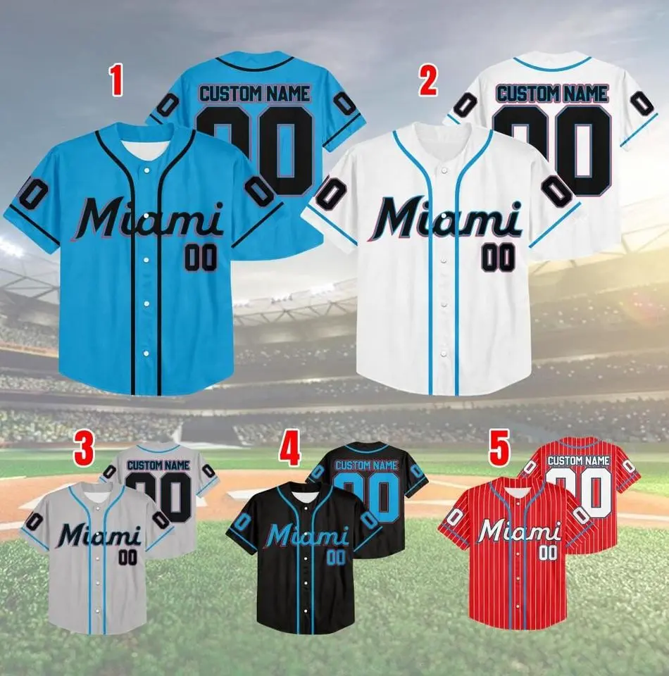 Personalized Miami Baseball Jersey Custom Design For Baseball Lovers, Custom Name Miami Baseball Jersey Personalized Team Style Sports Shirt
