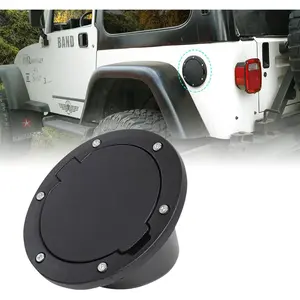 Gas Cap Cover Aluminum Fuel Filler Door for Jeep Wrangler 1997-2006 TJ, Black