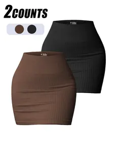 Women's Solid Ribbed Active Skort, Casual Comfy Breathable High Waist Skort for Daily Wear, Ladies Sportswear for All Seasons