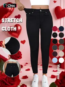 GILIPUR Y2K Women's Plain Pocket with Buttons, Casual Comfy Skinny Sports Stretchy Leggings for Yoga Gym Workout, Ladies Bottoms for Fall & Winter