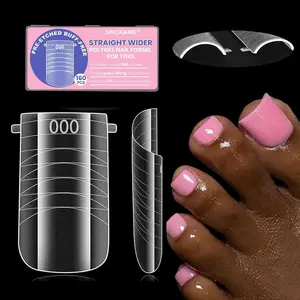 Wide Pre-etched Square Toe Dual Forms for Polygel,SINOKAME Poly Gel Toenail Forms Molds Extension Reusable,No File Needed,16 Sizes (000-13) with French Guidelines for Salon Home DIY,160Pcs