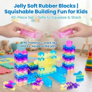 Soft Gel Jellies Blocks Set, Multi-Color Stackable Building Toys, Safe and Stretchy, Ideal for Kids, Early Learning, Stem Creative Play