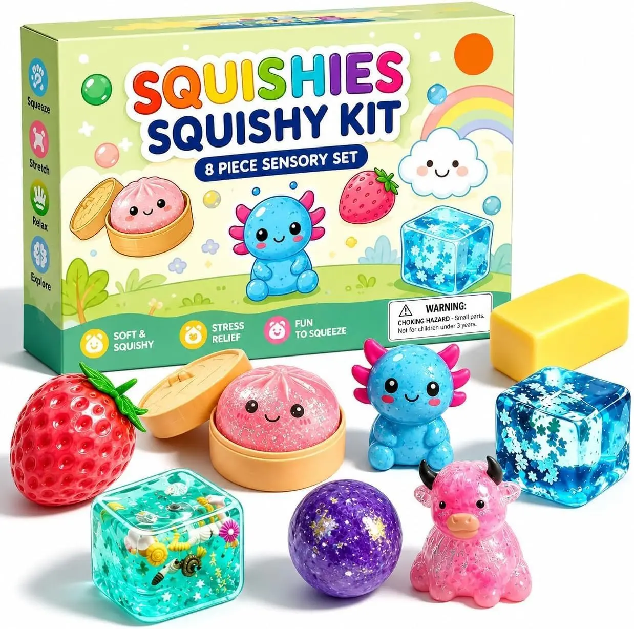 8 Pack Squishy Fun Box Set, Slow Rise Malt Sugar Squeeze Stress Relief Fidget Toys, Sensory Squeeze Balls for Home Office Desk Relaxation, Gift Set (B2)-ZENG