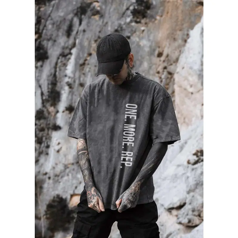 ONE, MORE, REP Washed Tshirt, Gym Wash Shirt, Athletic Workout Shirt, Fitness Apparel, Aesthetic Tatoo Outfits, Sportswear,  Streetwear Style, Gym outfit, Retro Vintage Y2k Men Graphic Tees, Christmas, Xmas
