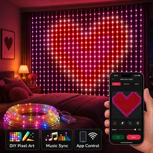 Magic Curtain Lights with DIY Text & Music Sync, Smart RGB Curtain Lights, 400 LED, 16 Million Colors, Create Names, Messages & Patterns, Perfect for Bedroom, Party & Holiday Decor birthday decoration