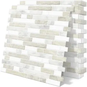 Thick Kitchen Backsplash  Peel and Stick Tile 12"x12" Self Adhesive Sticky Marble Tiles Bathroom Wall (10-Sheet,Beige White)