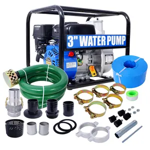 3-Inch Gas-Powered Semi-Trash Water Pump, 209cc 7HP 4-Stroke OHV Engine, 50ft discharge hose, 12ft Suction Hose with Complete Fittings, EPA Compliant