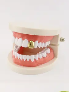 Hiphop Gold Teeth Grillz Single Tooth, Rapper Style Gold Teeth, Streetwear Trendy Personalized Jewelry, Real Gold Plated, Plain Pattern, All Seasons, Punk Style, Single Tooth Cap
