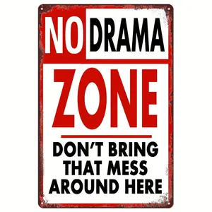 1Pc vintage metal painting art signage, no theater area, don't bring that mess here, metal painting art signage, wall art decoration, vintage garage wall decoration, dining room decoration, coffee bar club living room wall decoration plaque